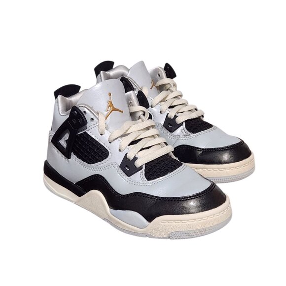 Air Jordan 4 Retro Platinum Gold PS FZ8586-070 Leather Sneakers 13C